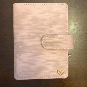 Pink Textured Wallet with Heart Detail